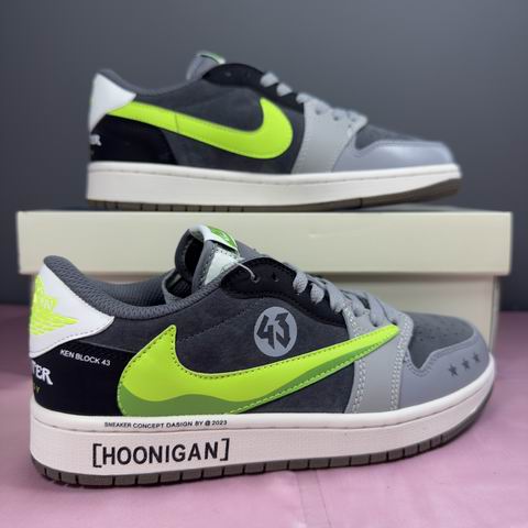 Cheap Air Jordan 1 Low Hoonigan Grey Black Green Men's Women's Shoes-44